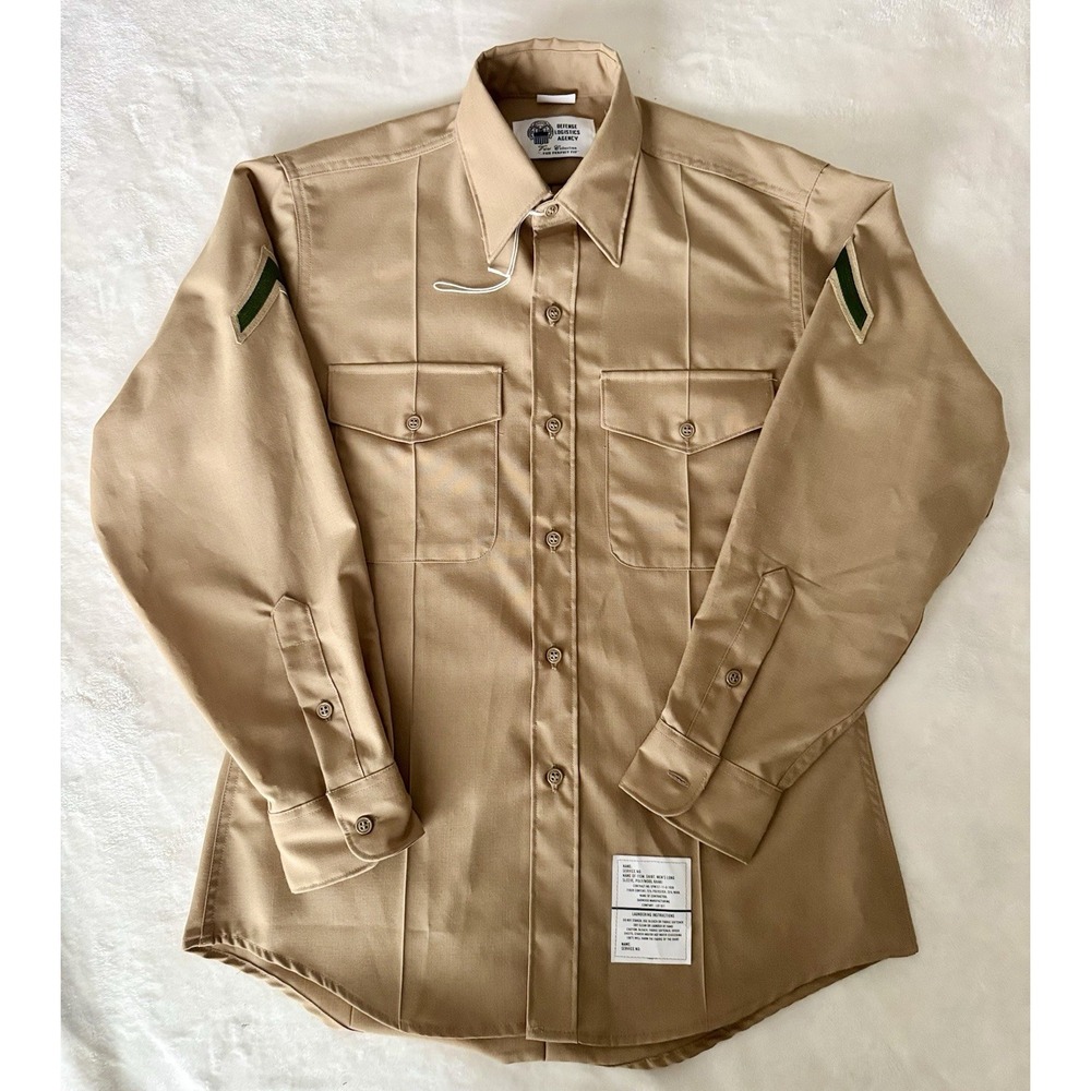 Us Marine Men's Long Sleeve Khaki Shirt 15‎ 1/2 X 33 Valor Collection PFC Patch